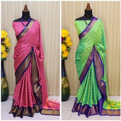 VRINDITA FASHION Woven Mysore Jacquard, Cotton Silk Saree(Pack of 2, Pink, Light Green)