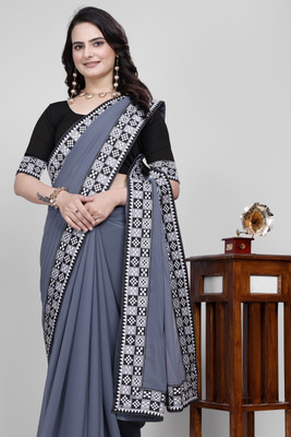 Sangath Dyed, Solid/Plain Daily Wear Georgette Saree(Grey)