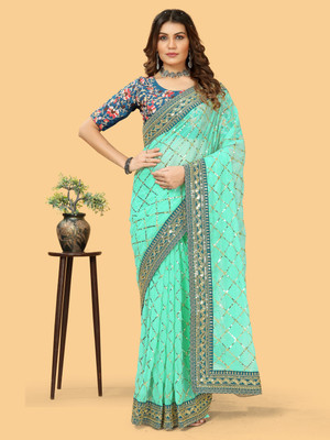 Divastri Embroidered Bollywood Organza Saree(Light Green)