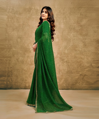 Samah Printed, Embroidered, Embellished Bollywood Georgette, Chiffon Saree(Green)