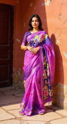 VEERACOLLECTION Digital Print Daily Wear Pure Cotton Saree(Purple)
