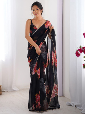 Divastri Digital Print, Floral Print Daily Wear Georgette Saree(Black)