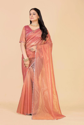 Snija Fashion Embellished Bollywood Organza Saree(Pink)