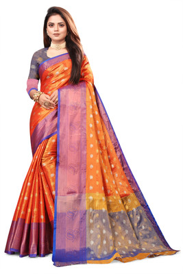FABFIZA Self Design, Paisley Dharmavaram Cotton Silk, Jacquard Saree(Orange)