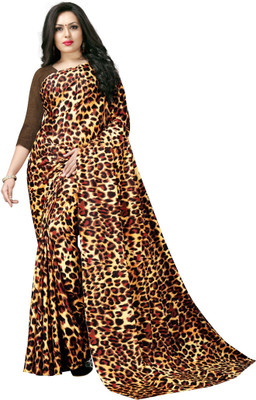 MITTLI Animal Print Daily Wear Crepe Saree(Brown)