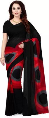 Nirvaan Striped Daily Wear Georgette Saree(Red)