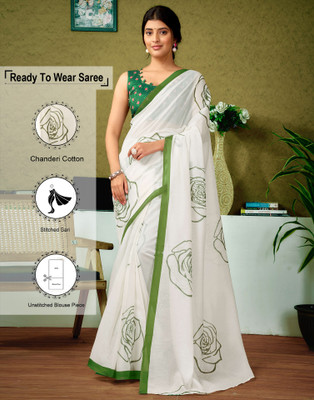 Samah Printed Sambalpuri Chanderi, Cotton Blend Saree(Green)