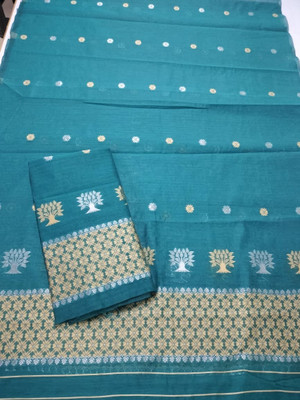 YINATZ KY GARCIA CREATION Woven Mekhela Chador Cotton Silk Saree(Dark Green)