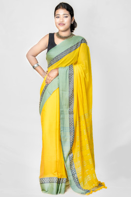 Sandhya Saree Creations Woven Saree with Attached Blouse Pure Cotton Saree(Yellow)