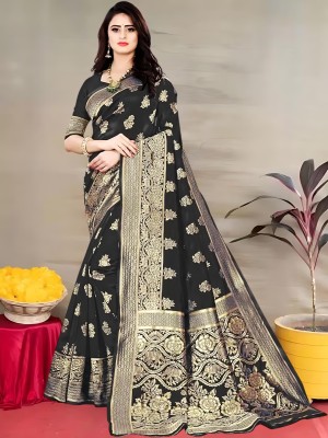 Pervas Woven, Self Design Kanjivaram Pure Silk, Cotton Silk Saree(Black)