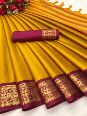 WILLMAKE Self Design Bollywood Jacquard Saree(Yellow)