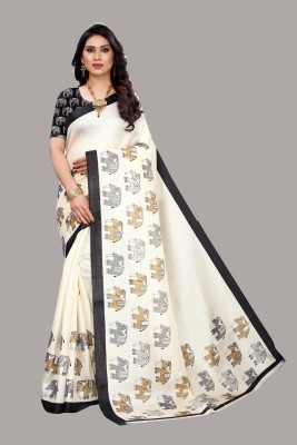 YASHIKA Printed Bollywood Art Silk Saree(White, Black)