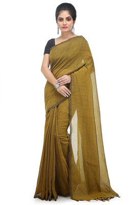 Joyguru Textile Self Design Handloom Cotton Blend Saree(Yellow)