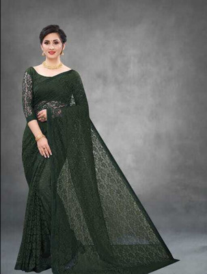 SAREEYA16 Printed Daily Wear Cotton Blend Saree(Dark Green)