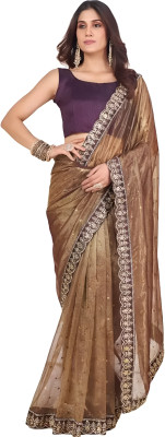 takshri Embroidered, Embellished, Applique, Woven Bollywood Net Saree(Green)