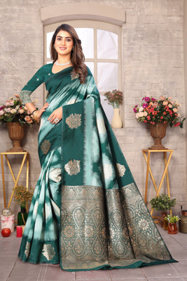 SIDDHESHWAR Self Design Assam Silk Lycra Blend Saree(Green)