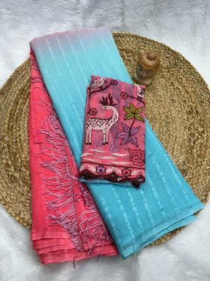 Ethina Fashion Dyed Bollywood Chiffon Saree(Light Blue)