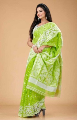 Coser Woven, Self Design, Solid/Plain Jamdani Cotton Silk, Cotton Blend Saree(Light Green)