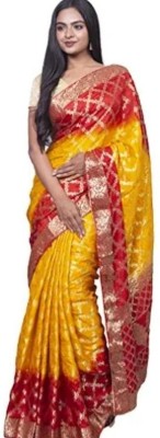 YOGESH FASHION Woven Bandhani Art Silk Saree(Yellow)