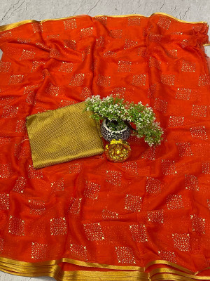 ELEGENCE FAB Embellished Daily Wear Chiffon Saree(Orange)