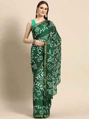 rajranitextiles Printed Bandhani Georgette Saree(Green)
