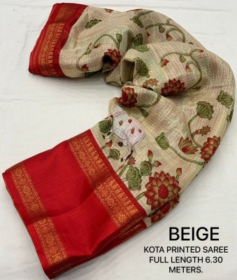 Dhanlaxmi CreationLLP Printed, Woven, Temple Border Kota Doria Cotton Blend Saree(Beige)