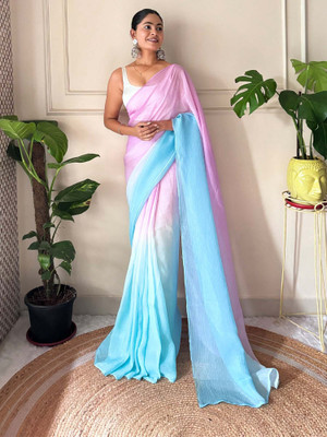 Divastri Solid/Plain Bollywood Chiffon Saree(Pink)