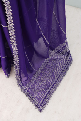 HouseOfCommon Embellished, Solid/Plain Bollywood Pure Silk Saree(Purple)