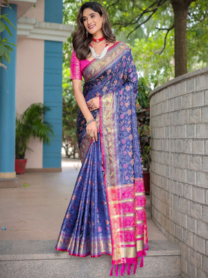 ANOUK Woven Kanjivaram Silk Blend Saree(Blue)
