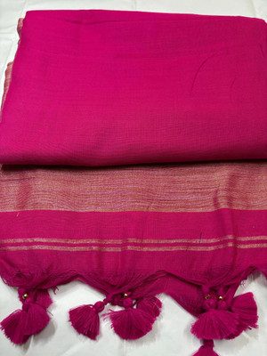 aryaraj Solid/Plain Handloom Cotton Blend Saree(Pink)