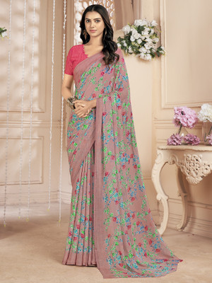 Divastri Printed Bollywood Chiffon Saree(Gold)