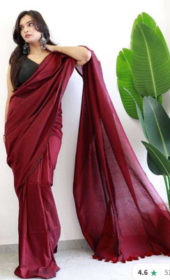 Maku Solid/Plain Handloom Pure Cotton Saree(Maroon)