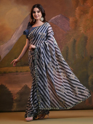Bluebirdimpex Self Design Bollywood Georgette Saree(Grey)