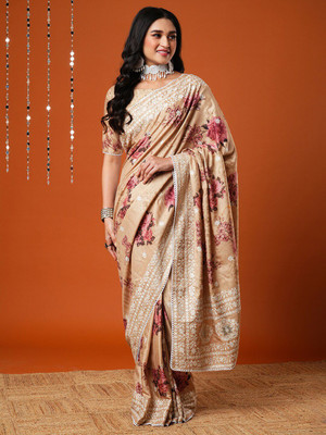 ANOUK Embroidered Bollywood Silk Blend Saree(Cream)