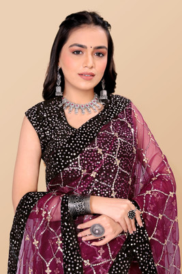 JAY RAMDEV FASHION Embellished Bollywood Net Saree(Purple)