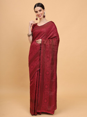Omsaiarts Woven Kasavu Silk Blend Saree(Magenta)