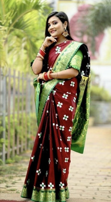 NaziyaSarees Woven Sambalpuri Satin Saree(Maroon)