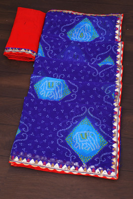 ASTEYAM Printed Bandhani Georgette Saree(Blue)