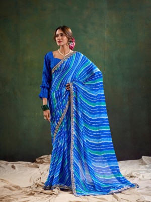 Chudiya Embroidered Bandhani Chiffon Saree(Blue)