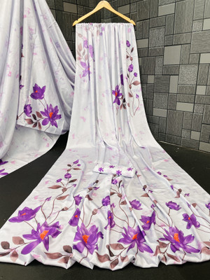Jumki Fashion Digital Print, Floral Print Bollywood Crepe Saree(Purple)