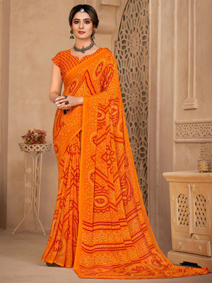 ANOUK Printed Bandhani Chiffon Saree(Orange)
