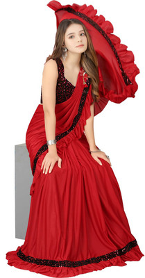 Dhyey Fashion Solid/Plain Bollywood Lycra Blend Saree(Red)