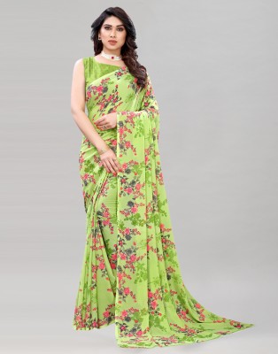 Samah Printed Daily Wear Chiffon, Georgette Saree(Green)