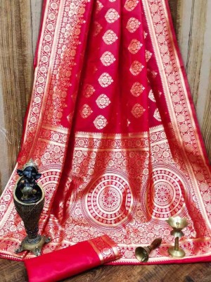 Laksh Woven Banarasi Art Silk Saree(Red)