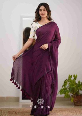 Hiya saree And Punjabi house Solid/Plain Handloom Pure Cotton, Cotton Silk Saree(Maroon)