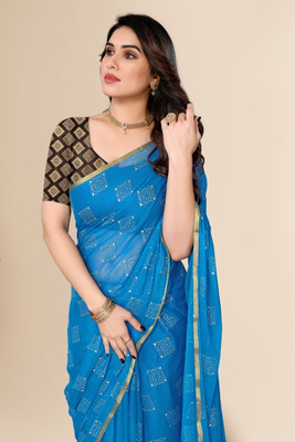 Divastri Woven, Printed Daily Wear Chiffon Saree(Blue)