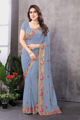 MIYANIFAB Embroidered Bollywood Georgette Saree(Grey)