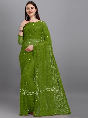 VANRAJ CREATION Self Design Bollywood Net, Brasso Saree(Light Green)