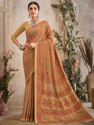 Divastri Printed Bollywood Crepe Saree(Beige)