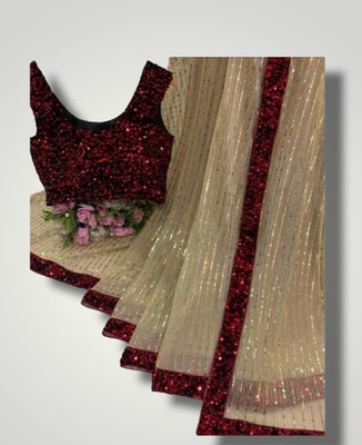 RUCHKET Embroidered Bollywood Net Saree(Cream)
